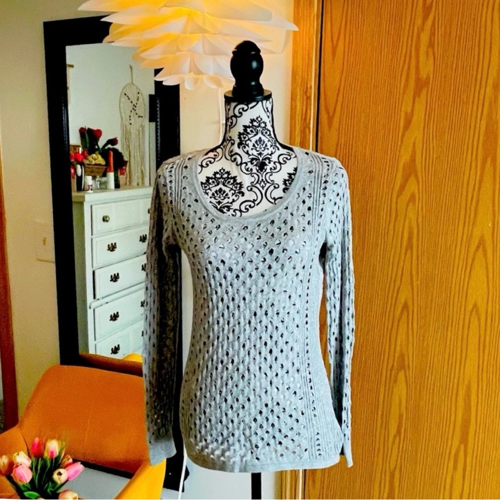 Rock & Republic Women’s Silver Long Sleeve Round Neck Holy Metallic Sweater